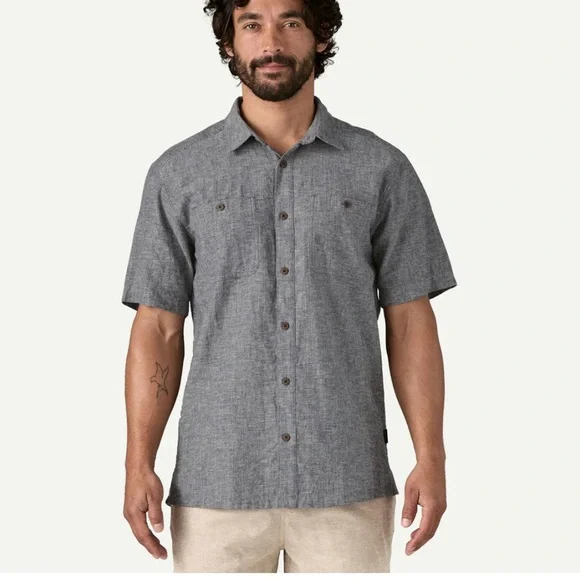 Patagonia Back Step Shirt Large Chambray Navy Button Down Short Sleeve EUC - Picture 1 of 8